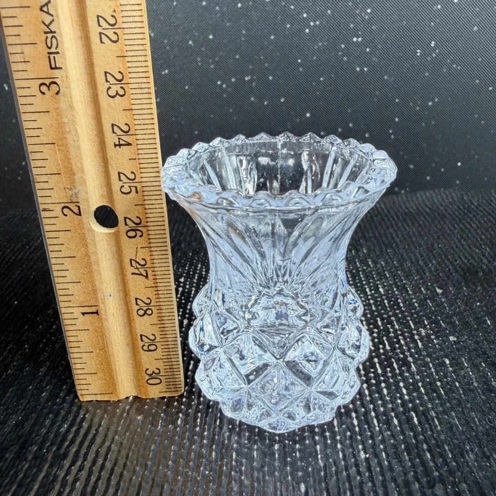 Bohemian Czech Crystal Toothpick Holders Set 2 Clear Diamond Cut Pineapple 2.5in